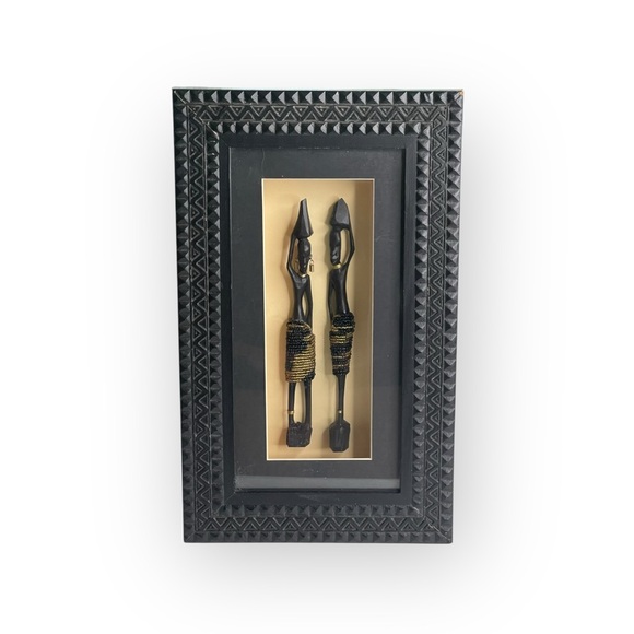 Vintage Other - Vintage: African Art Decor Shadow Box 𒀭Ornate Carved Wood 𒀭Beaded Figurines 𒀭
